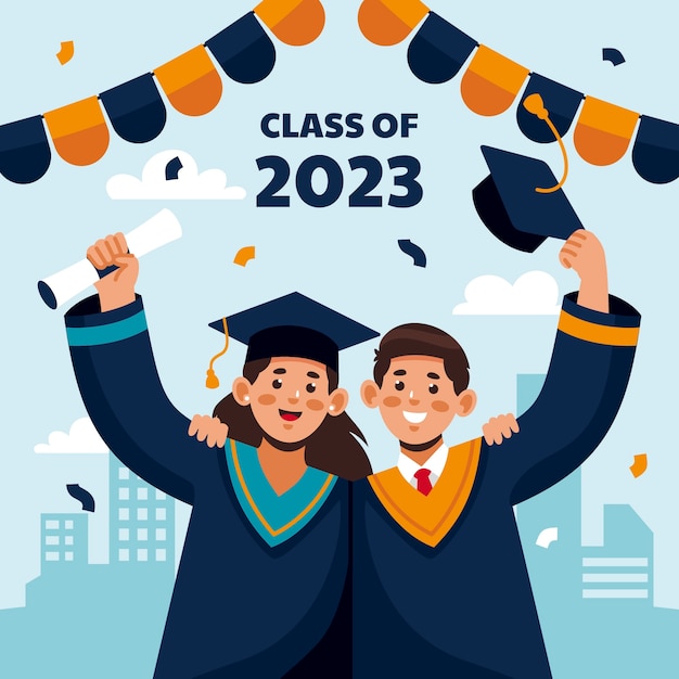 Flat illustration for class of 2023 graduation