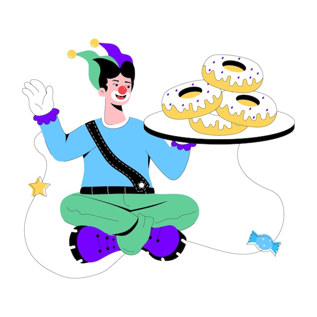 Flat illustration of clown eating