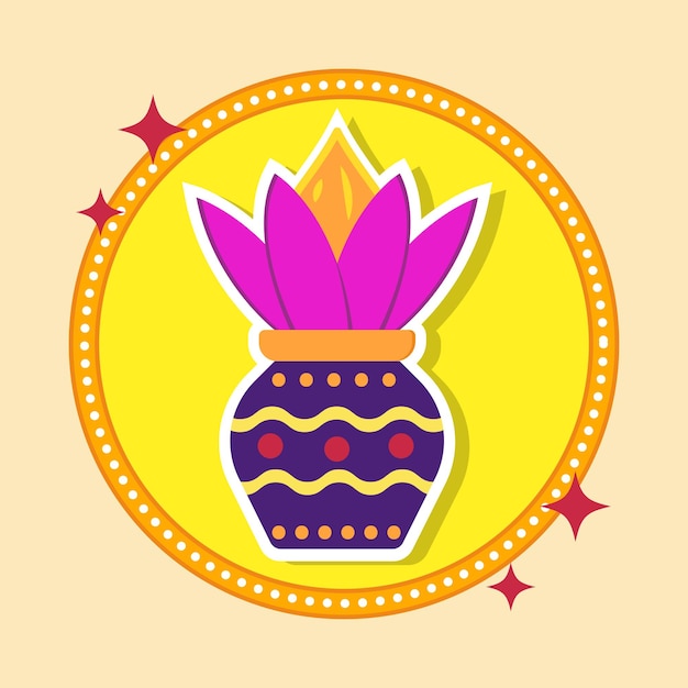 Flat Illustration Of Colorful Sticker Kalash Worship Pot Icon