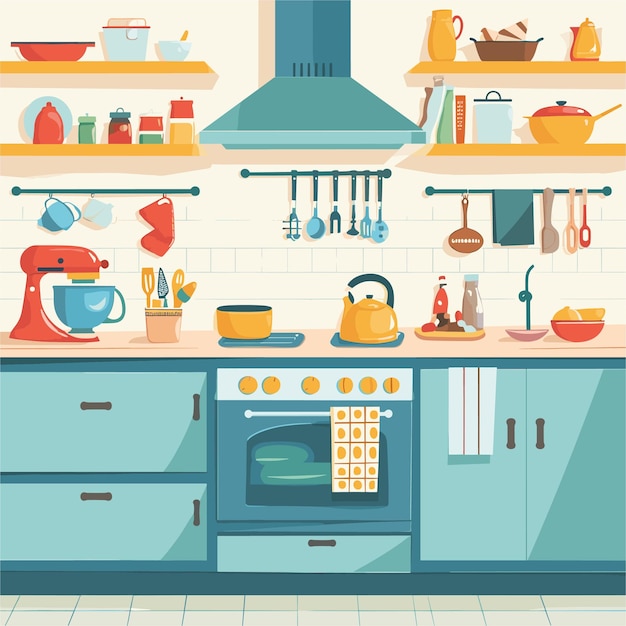 Flat illustration of cozy kitchen High quality