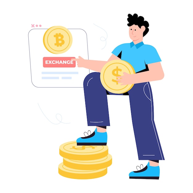 A flat illustration of cryptocurrency exchange