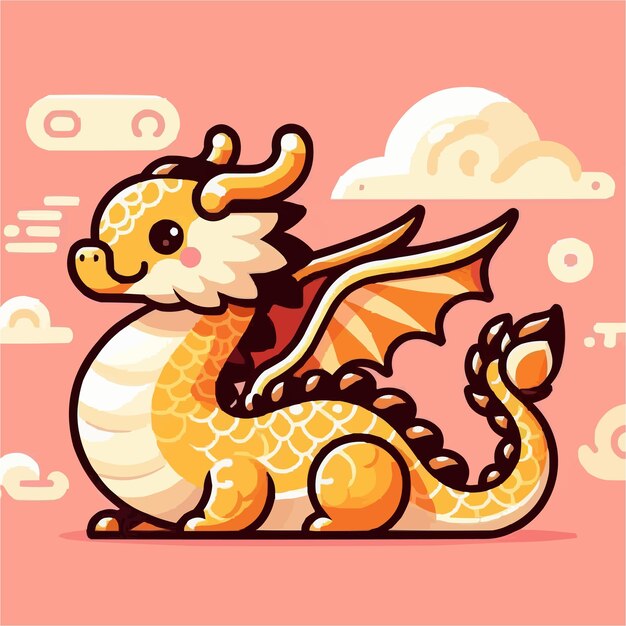 a flat illustration of cute dragon with kawaiii style