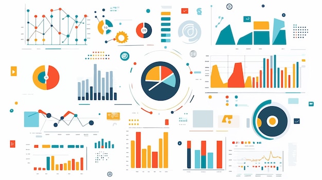 Vector flat illustration of data charts and graphs for business presentations