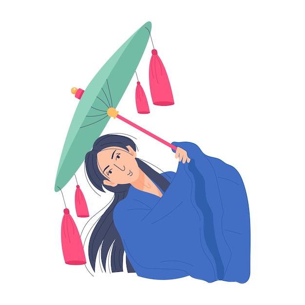 Flat illustration depicting geisha umbrella