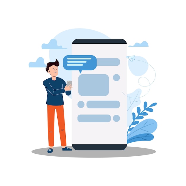 Flat illustration design communacation concept online with smartphone