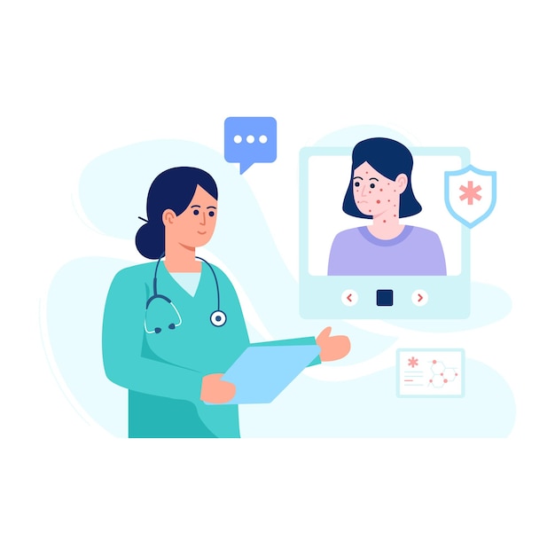 A flat illustration design of doctors discussion health team