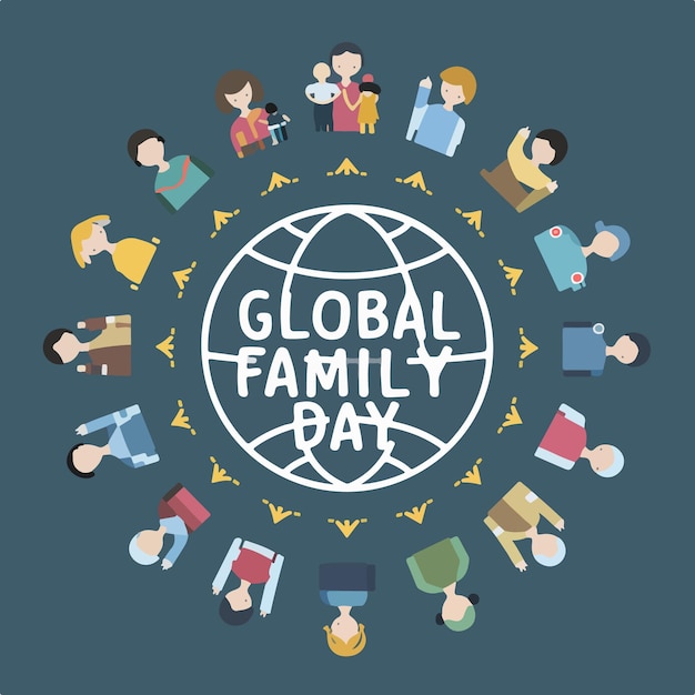 Vector flat illustration design of global family day background