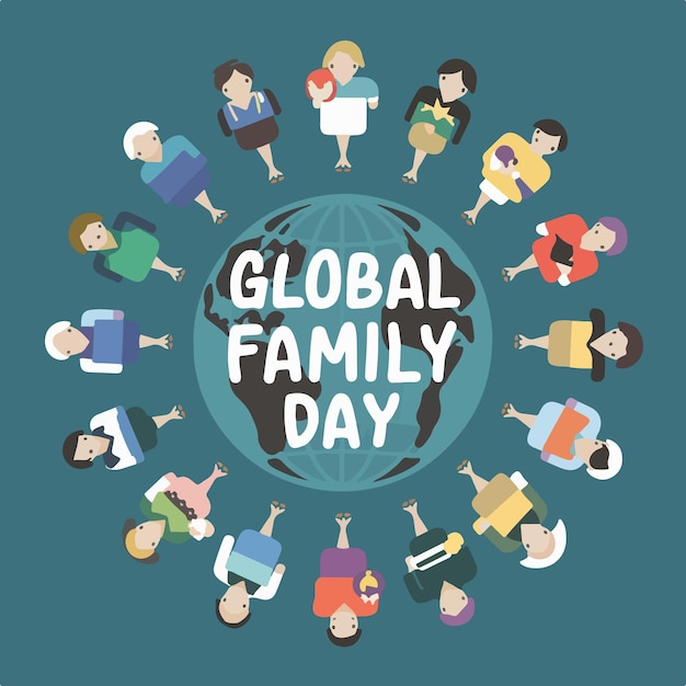 Flat illustration design of global family day background