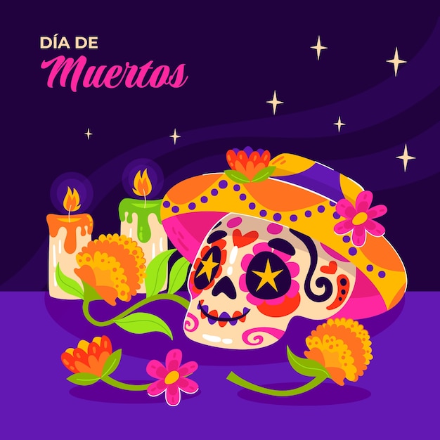 Flat illustration for dia de muertos celebration