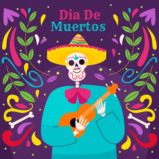 Flat illustration for dia de muertos celebration