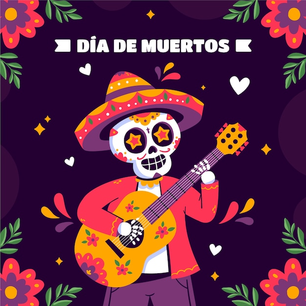 Flat illustration for dia de muertos celebration