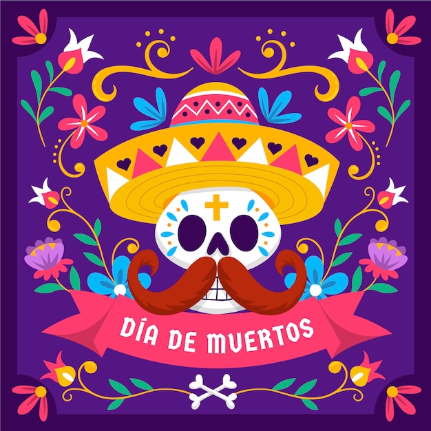 Flat illustration for dia de muertos celebration