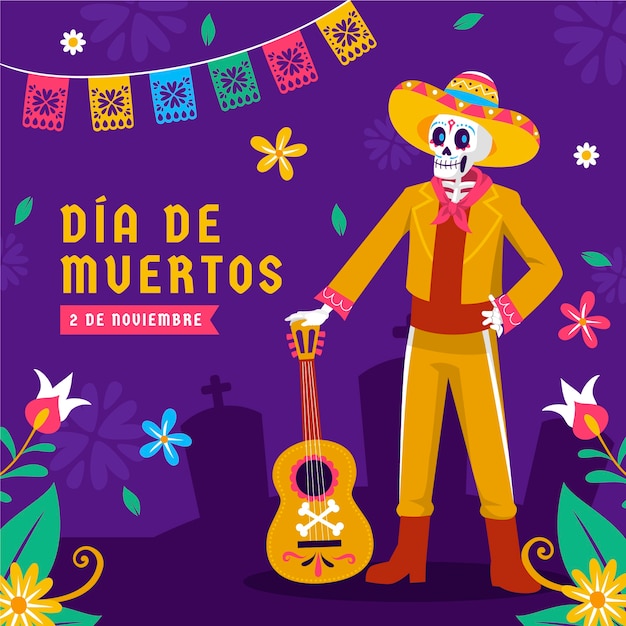 Flat illustration for dia de muertos celebration