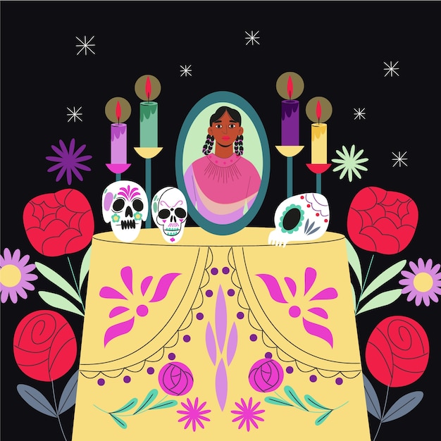 Flat illustration for dia de muertos celebration