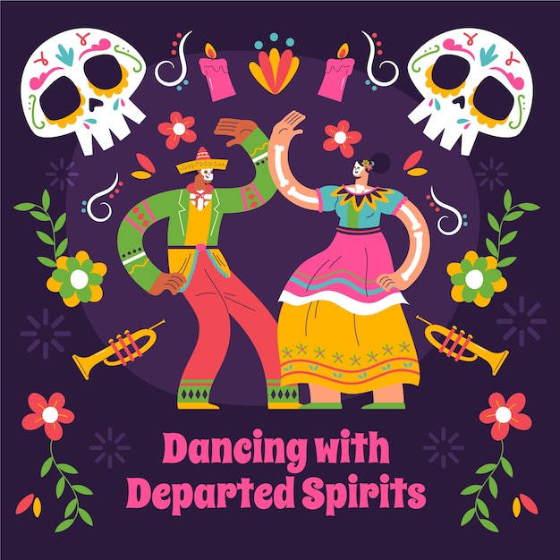 Flat illustration for dia de muertos celebration