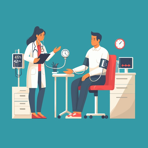 flat illustration of doctor and patient in clinic