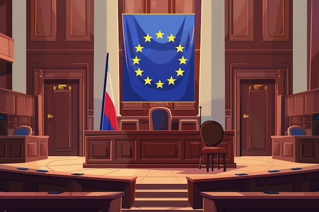 Flat Illustration of an Empty Courtroom