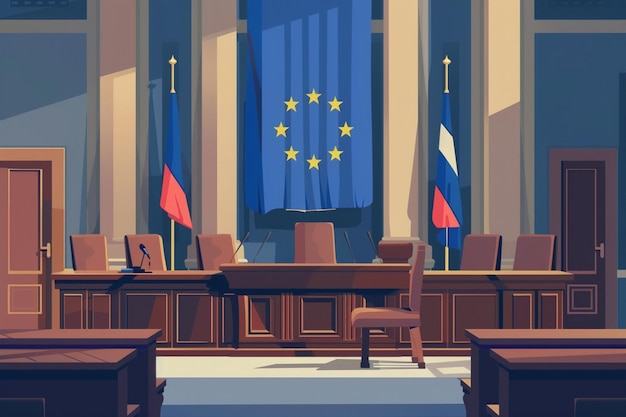 Flat Illustration of an Empty Courtroom