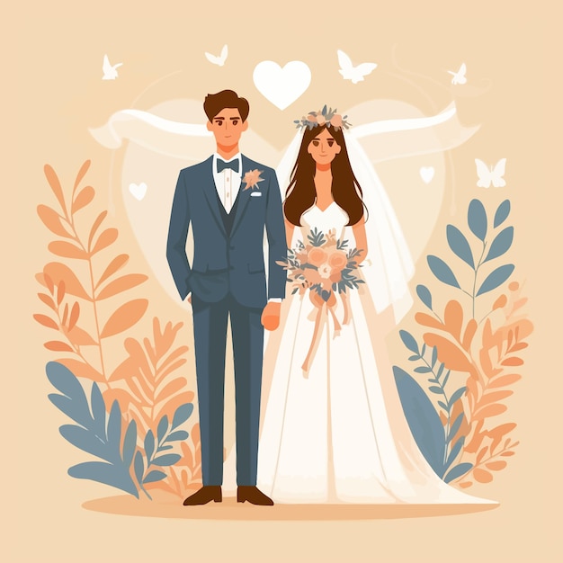 a flat illustration of european couple in wedding day