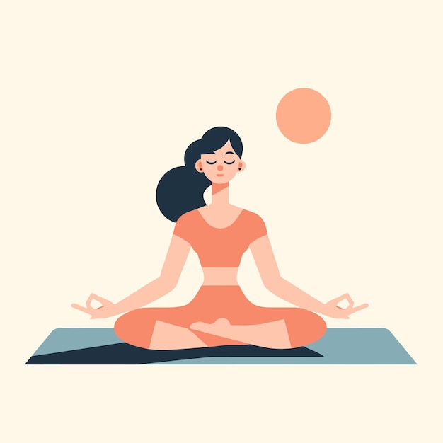 A flat illustration of a European woman doing yoga