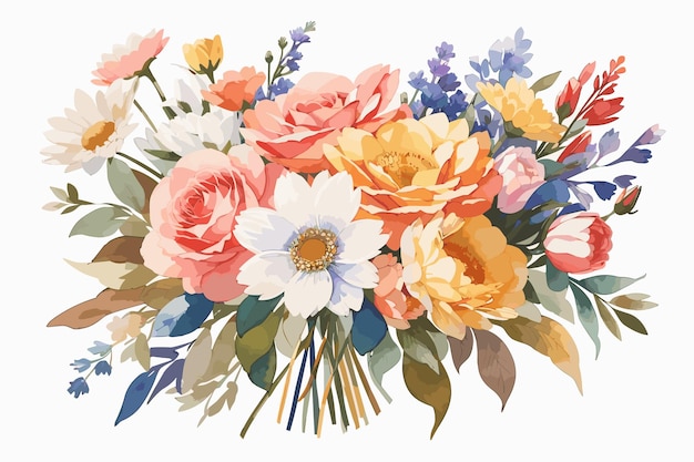 a flat illustration of flower bouquets with watercolor effects