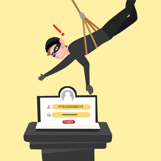 Flat illustration of hacker at laptop