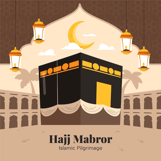 Flat illustration for hajj islamic pilgrimage