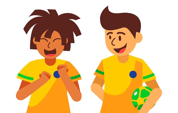 flat illustration happy football kids for brazil independece day