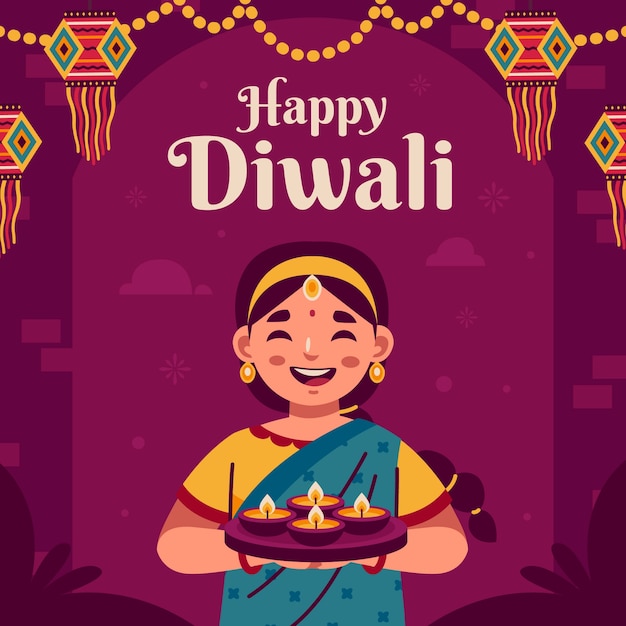 Flat illustration for hindu diwali festival celebration