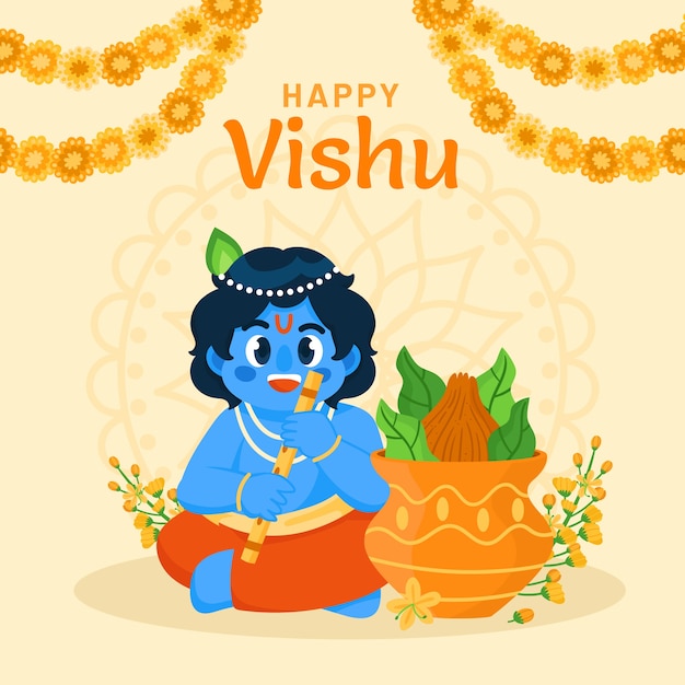 Flat illustration for hindu vishu festival celebration