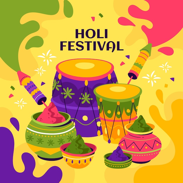 Vector flat illustration for holi festival celebration