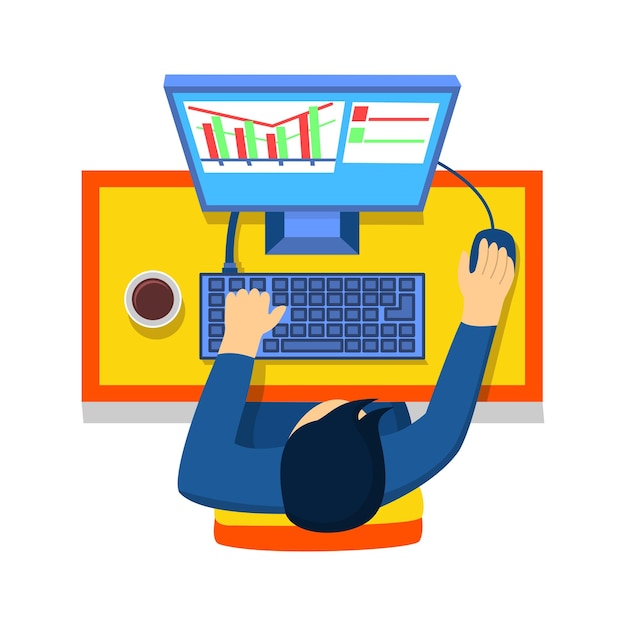 flat illustration, illustration of person working on computer