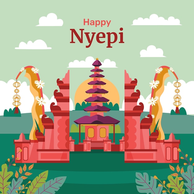 Flat illustration for indonesian nyepi celebration