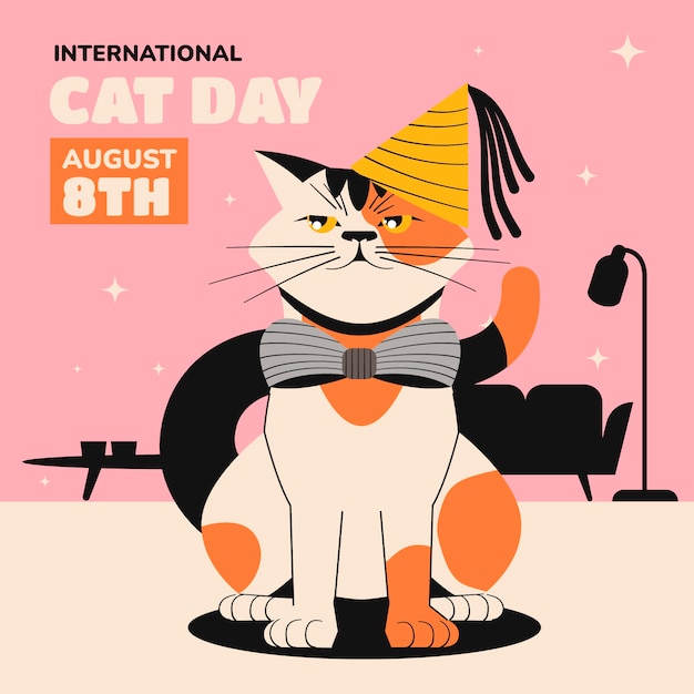 Flat illustration for international cat day celebration