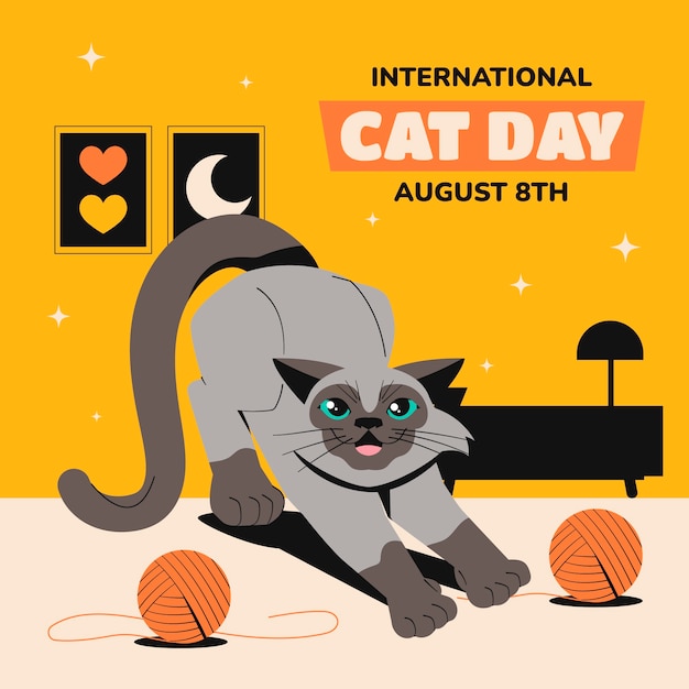 Flat illustration for international cat day celebration