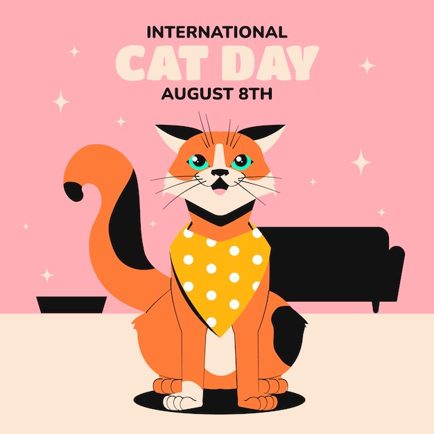 Flat illustration for international cat day celebration