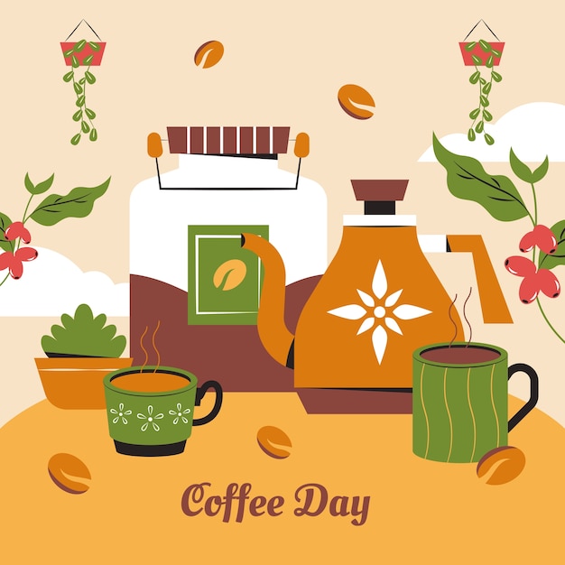 Flat illustration for international coffee day celebration