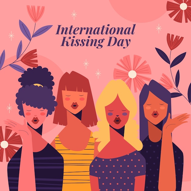 Flat illustration for international kissing day celebration