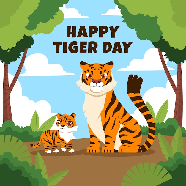 Flat illustration for international tiger day celebration