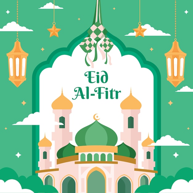 Flat illustration for islamic eid al-fitr celebration