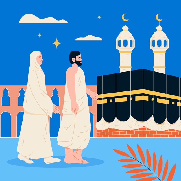 Vector flat illustration for islamic hajj pilgrimage