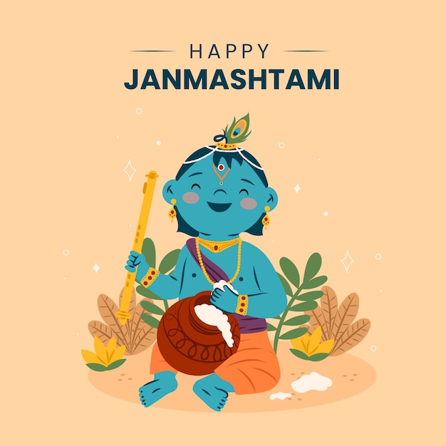 Flat illustration for janmashtami celebration