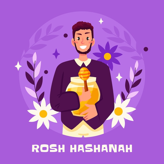 Flat illustration for jewish new year rosh hashanah celebration