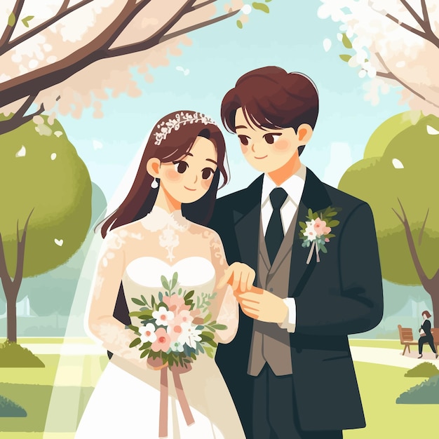 a flat illustration of a Korean couple prewedding