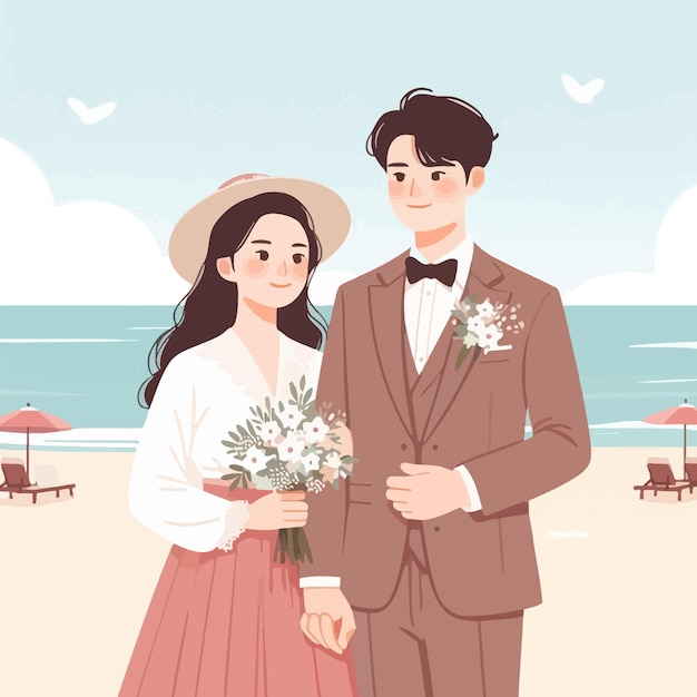 a flat illustration of a Korean couple prewedding