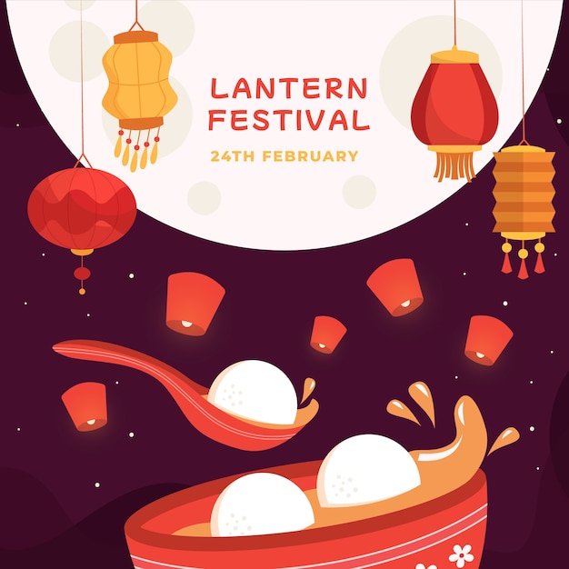 Flat illustration for lantern festival celebration