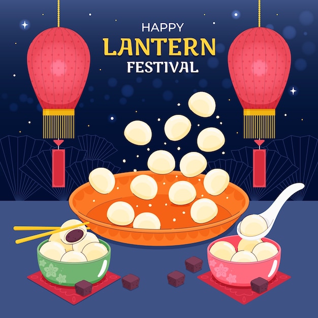 Flat illustration for lantern festival celebration