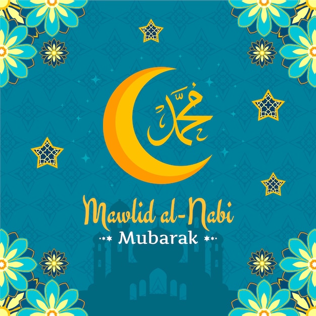 Flat illustration for mawlid al-nabi celebration