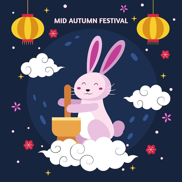 Flat illustration for mid-autumn festival celebration