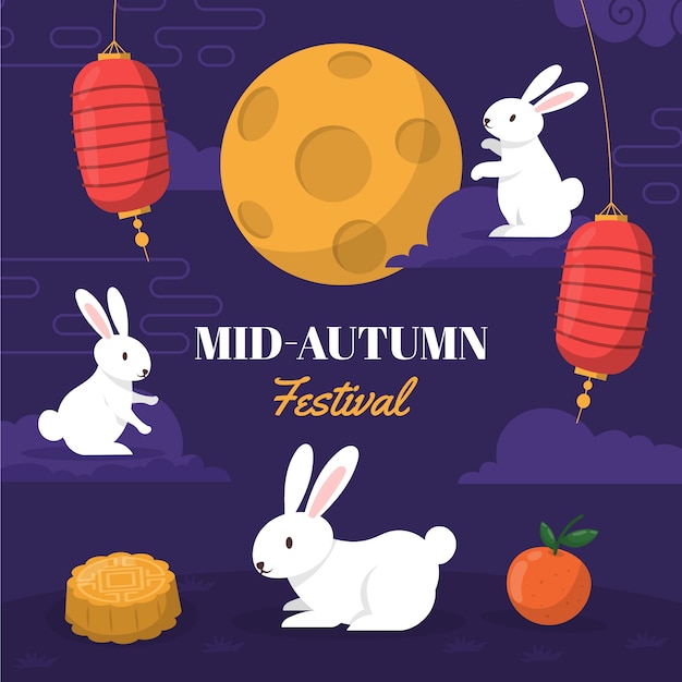 Flat illustration for mid-autumn festival celebration